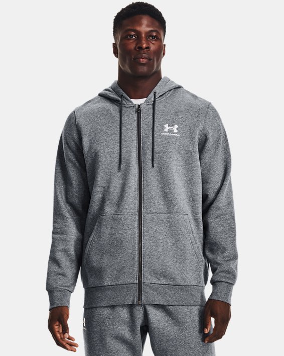 เสื้อฮู้ดซิปเต็มตัว UA Essential Fleece สำหรับผู้ชาย in Gray image number 0